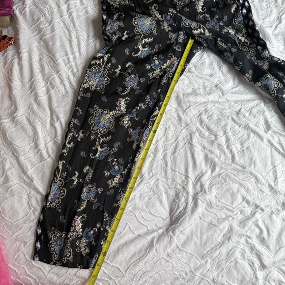 Rebecca Taylor Black Blue Floral Paisley Ruffle Jumpsuit Pockets - Picture 9 of 11